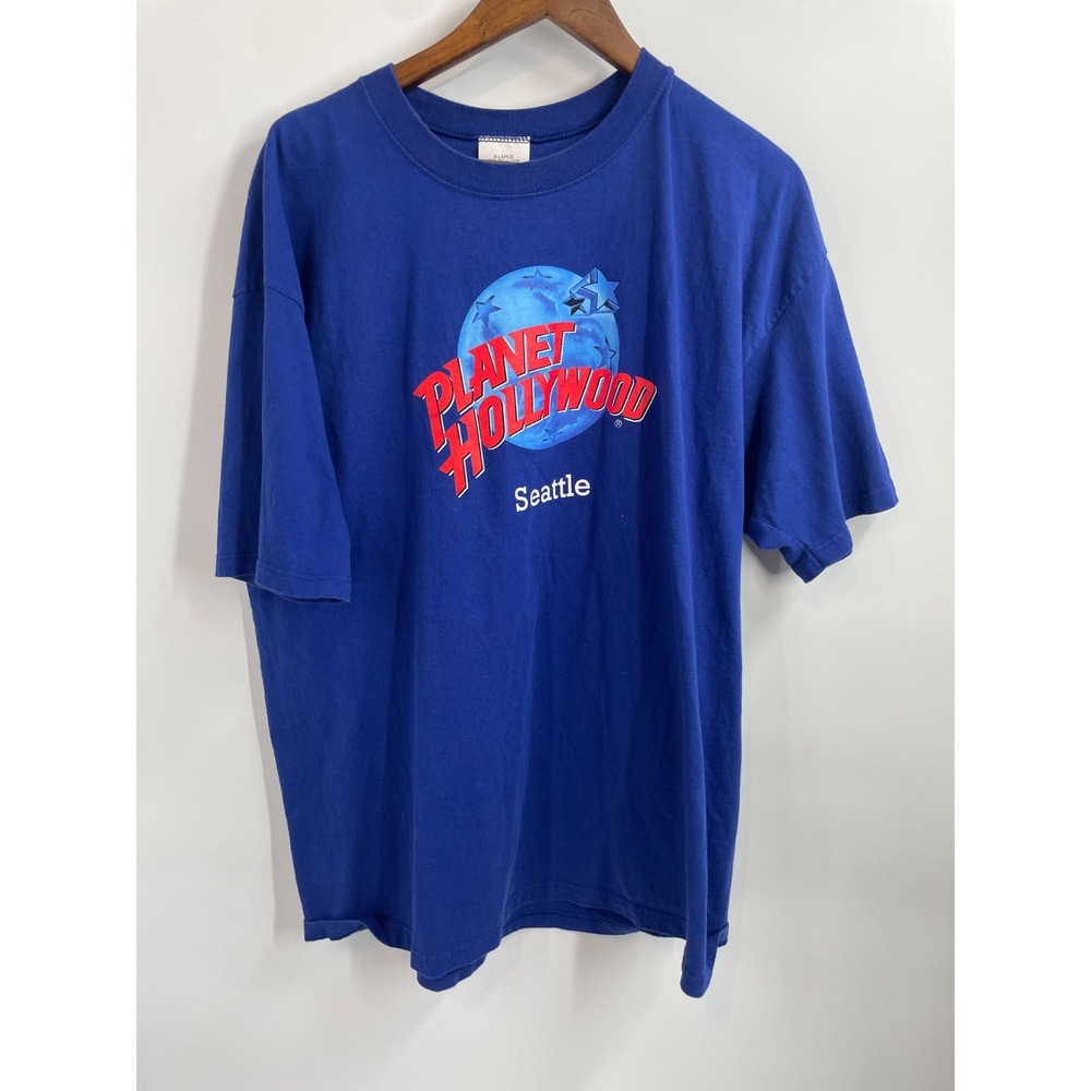 Vintage 90s Planet Hollywood Seattle Graphic Short Sleeve T-Shirt Blue Mens XL